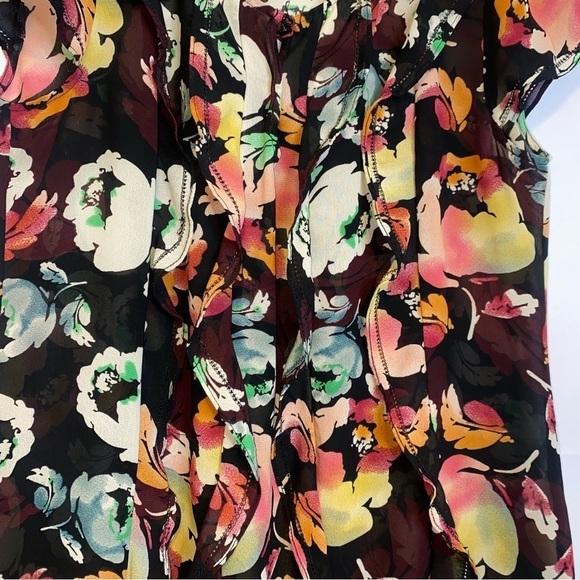 Halogen Floral Sheer Ruffle Front Top Size Small - Picture 5 of 10